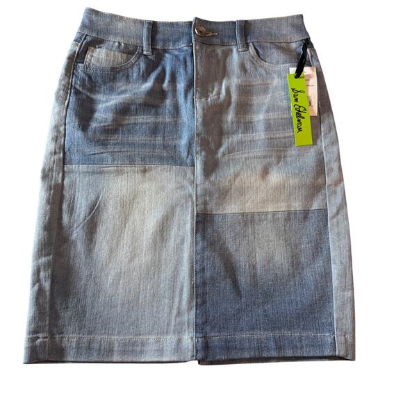 Sam Edelman Women's sz 4 Denim Skirt Patchwork Midi Bohemian Rhapsody NEW - Picture 1 of 8